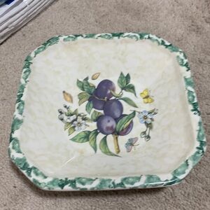 Vintage HiMark Square Serving Plate - Made in Italy - Plums, Butterfly, Grapes
